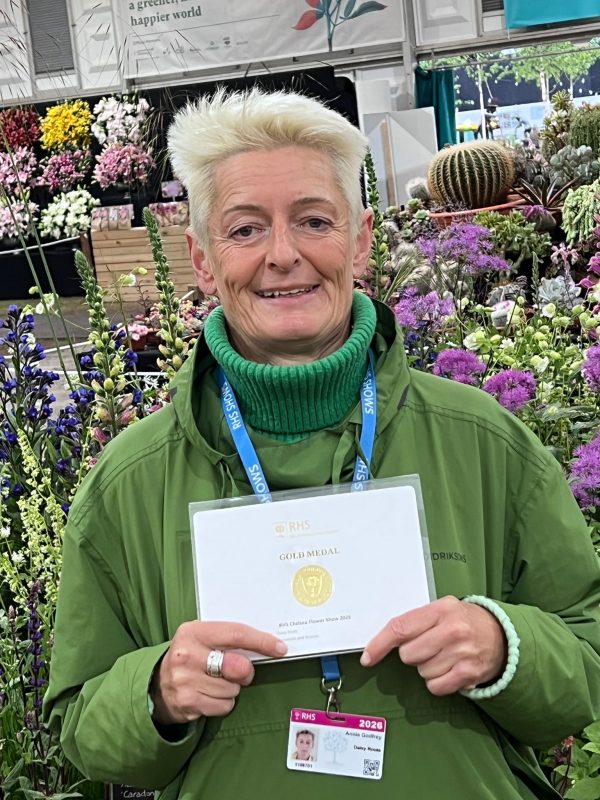 Annie Godfrey from Daisy Roots nursery with Chelsea Gold medal